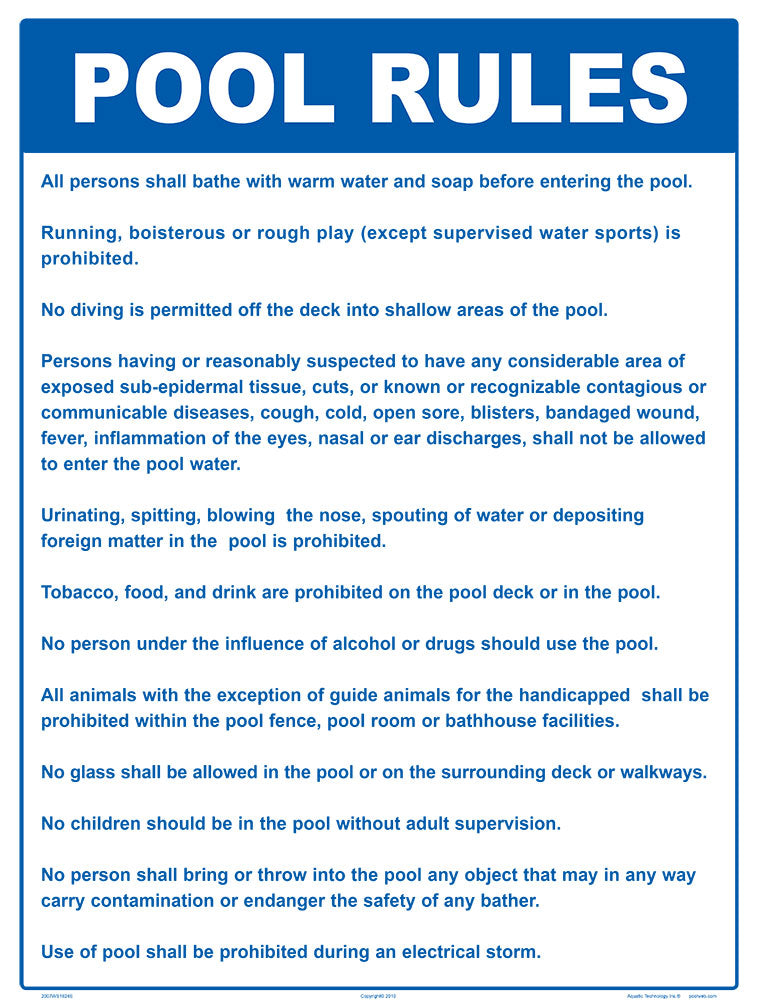 Connecticut Pool Rules Sign - 18 x 24 Inches on Styrene Plastic