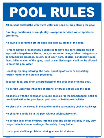 Connecticut Pool Rules Sign - 18 x 24 Inches on Styrene Plastic