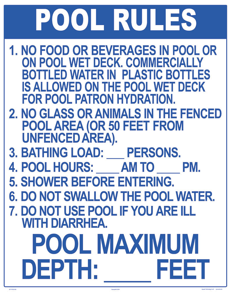 Florida Pool Rules for Diving Pools Sign - 24 x 30 Inches on Styrene Plastic (Customize or Leave Blank)