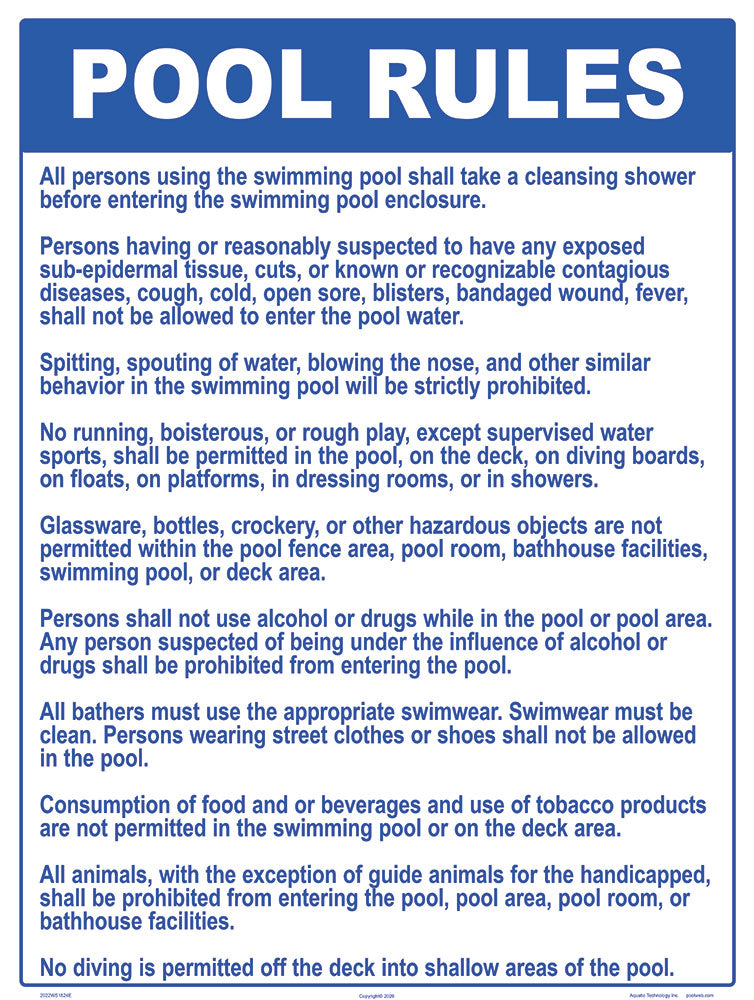 Nebraska Spa Regulations Sign - 30 x 24 Inches on Styrene Plastic (Customize or Leave Blank)