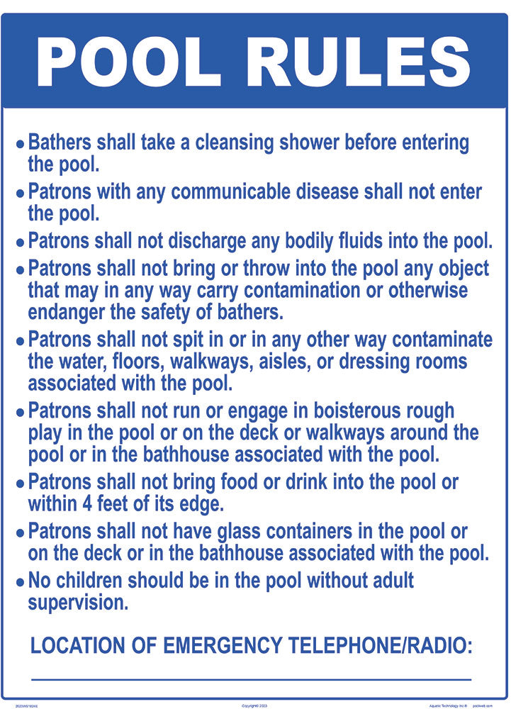 New Hampshire Pool Rules Sign - 18 x 24 Inches on Styrene Plastic (Customize or Leave Blank)