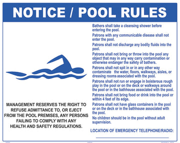 New Hampshire Pool Rules With Graphic Sign - 30 x 24 Inches on Heavy-Duty Aluminum (Customize or Leave Blank)