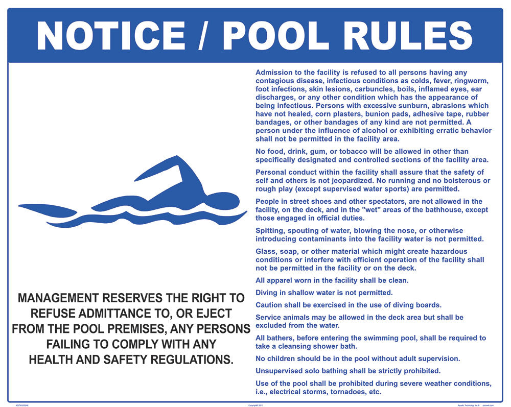 Kentucky Pool Rules With Graphic Sign - 30 x 24 Inches on Heavy-Duty Aluminum