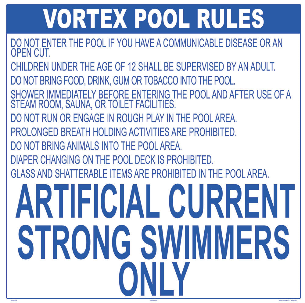 Wisconsin Vortex Pool Rules Sign - 36 x 36 Inches on White Styrene