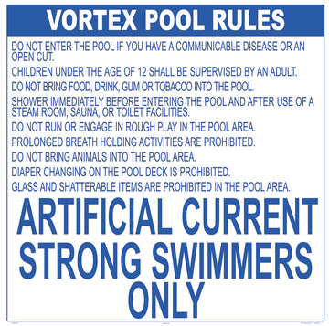 Wisconsin Vortex Pool Rules Sign - 36 x 36 Inches on White Styrene