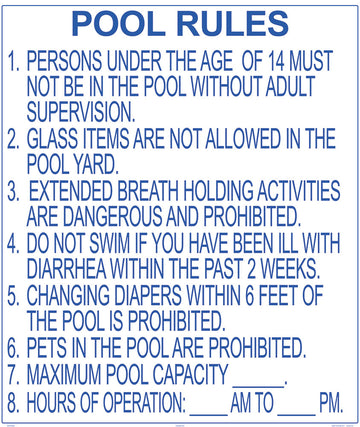 Texas Pool Rules Sign - 36 x 42 Inches on Heavy-Duty Aluminum (Customize or Leave Blank)