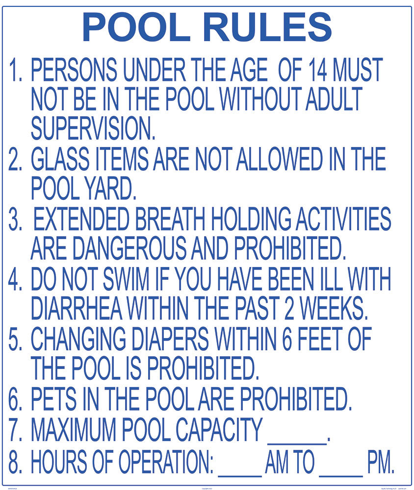 Texas Pool Rules Sign 36x42 Inch