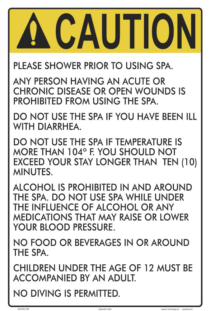 Michigan Spa Rules Caution Sign - 12 x 18 Inches on Styrene Plastic