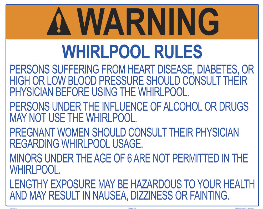 Wisconsin Whirlpool Warning and Rules Sign - 30 x 24 Inches on Heavy-Duty Aluminum
