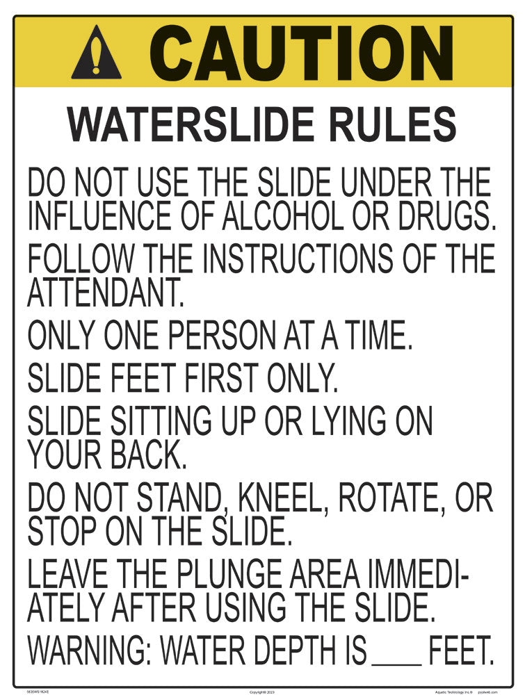 Waterslide Rules Sign - 18 x 24 Inches on Styrene Plastic (Customize or Leave Blank)