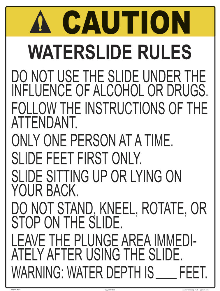 Pool Waterslide Rules Sign - 18x24 Inch