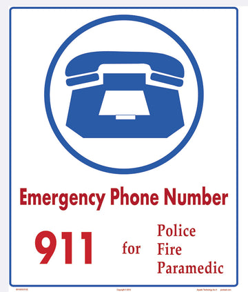 Emergency Phone Number 911 Sign - 10 x 12 Inches on Heavy-Duty Aluminum