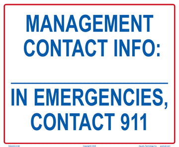 Management Contact Sign - 12 x 10 Inches on Heavy-Duty Aluminum (Customize or Leave Blank)
