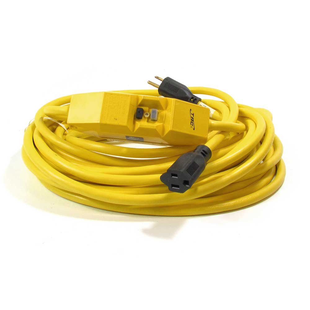 In-Line GFCI Cord Set -115 Volts 15A - 12/3 AWG Male and Female Plug - 50 Foot Yellow Cord