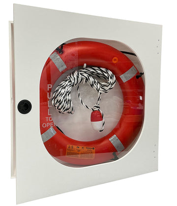 Safety Station Cabinet Equipped With 24 Inch USCG Life Ring Buoy and Throw Line - Orange
