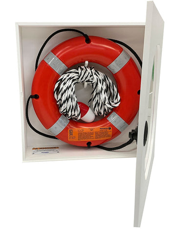 Safety Station Cabinet Equipped With 20 Inch USCG Life Ring Buoy and Throw Line - Orange
