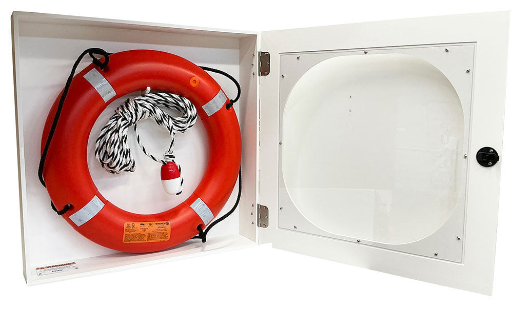 Safety Station Cabinet Equipped With 24 Inch USCG Life Ring Buoy and Throw Line - Orange