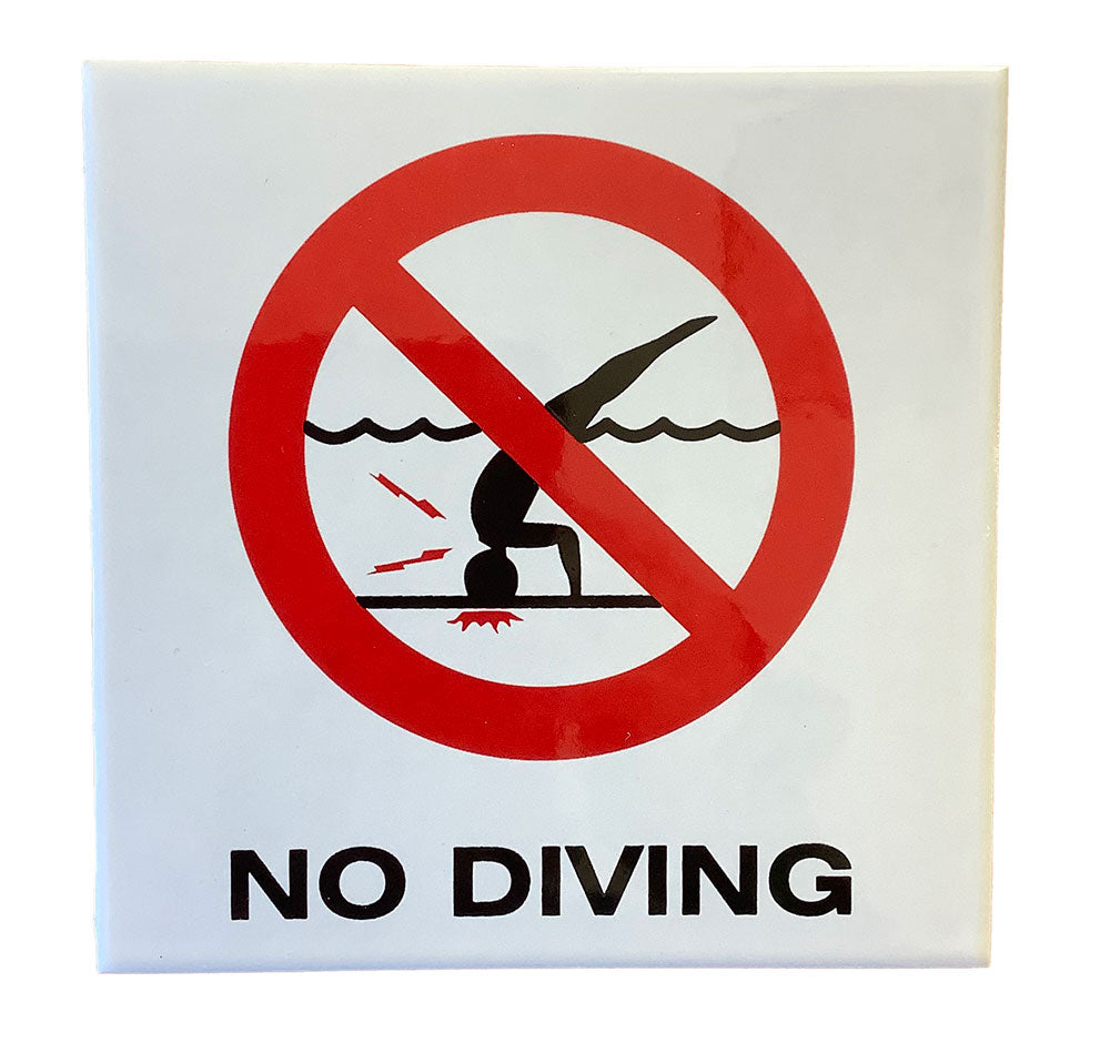 NO DIVING With Symbol Ceramic Smooth 6 Inch x 6 Inch Tile Depth Marker