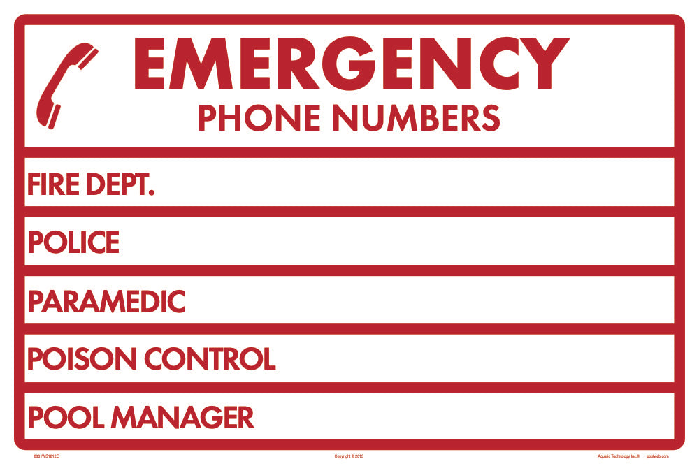 Emergency Phone Numbers Sign - 18 x 12 Inches on Heavy-Duty Aluminum