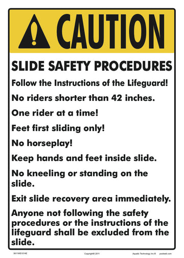 Arizona Slide Safety Procedures Caution Sign - 10 x 14 Inches on Styrene Plastic