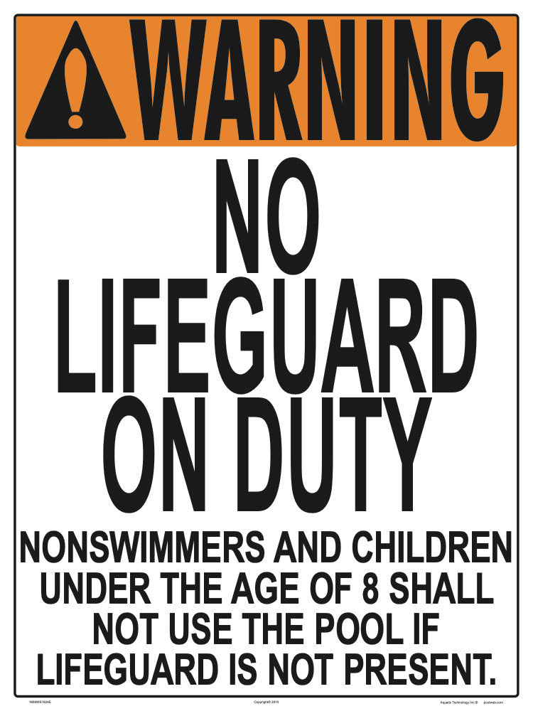 Wyoming No Lifeguard (8 Years and Under) Warning Sign - 18 x 24 Inches on Heavy-Duty Aluminum