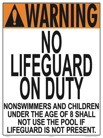 Wyoming No Lifeguard (8 Years and Under) Warning Sign - 18 x 24 Inches on Heavy-Duty Aluminum