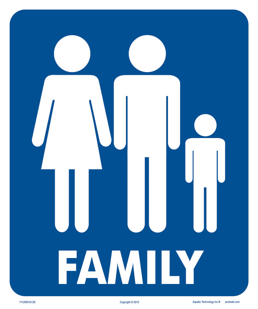 Family Restroom With Graphics Sign - 10 x 12 Inches on Styrene Plastic