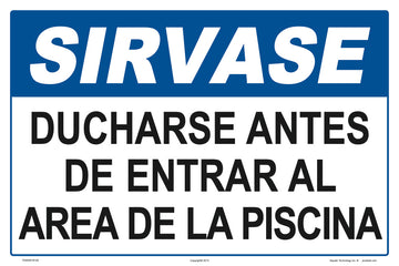 Please Shower Before Entering Pool Area Sign in Spanish - 18 x 12 Inches on Styrene Plastic