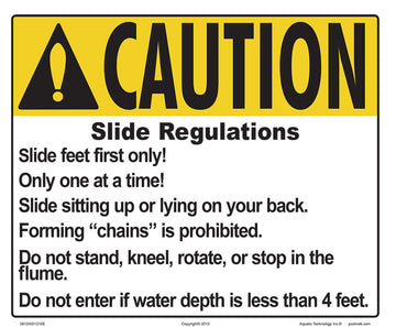 New York Slide Regulations Caution Sign - 12 x 10 Inches on Styrene Plastic