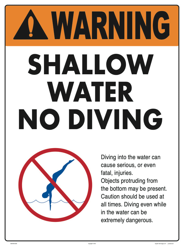 Shallow Water No Diving Warning Sign - 18 x 24 Inches on Styrene Plastic
