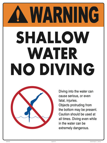 Shallow Water No Diving Warning Sign - 18 x 24 Inches on Styrene Plastic