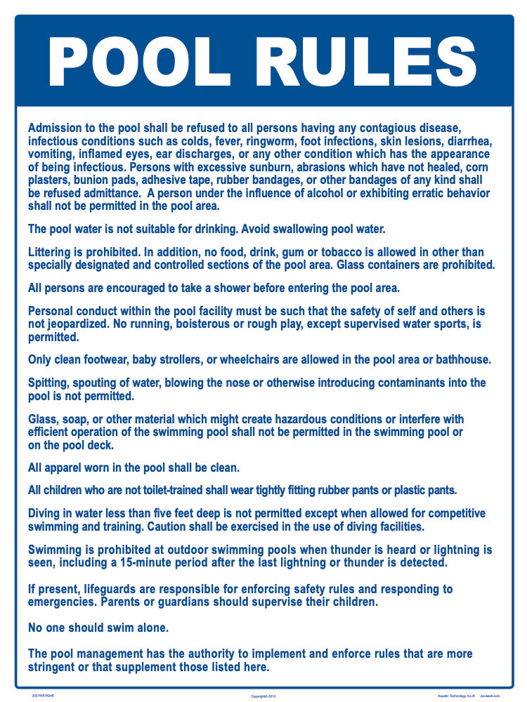 Illinois Pool Rules Sign - 18 x 24 Inches on Heavy-Duty Aluminum