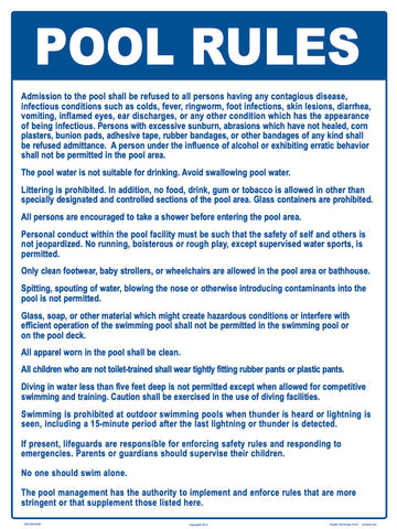 Illinois Pool Rules Sign - 18 x 24 Inches on Heavy-Duty Aluminum