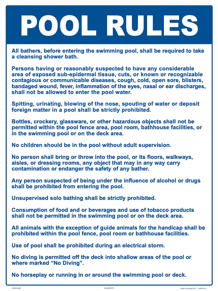 Idaho and Iowa Pool Rules Sign - 18 x 24 Inches on Styrene Plastic
