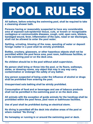 Idaho and Iowa Pool Rules Sign - 18 x 24 Inches on Styrene Plastic