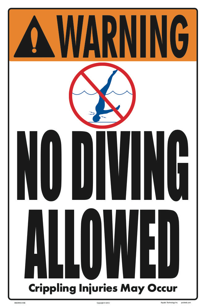 No Diving Allowed Warning Sign (4 Inch Lettering) - 12 x 18 Inches on Styrene Plastic