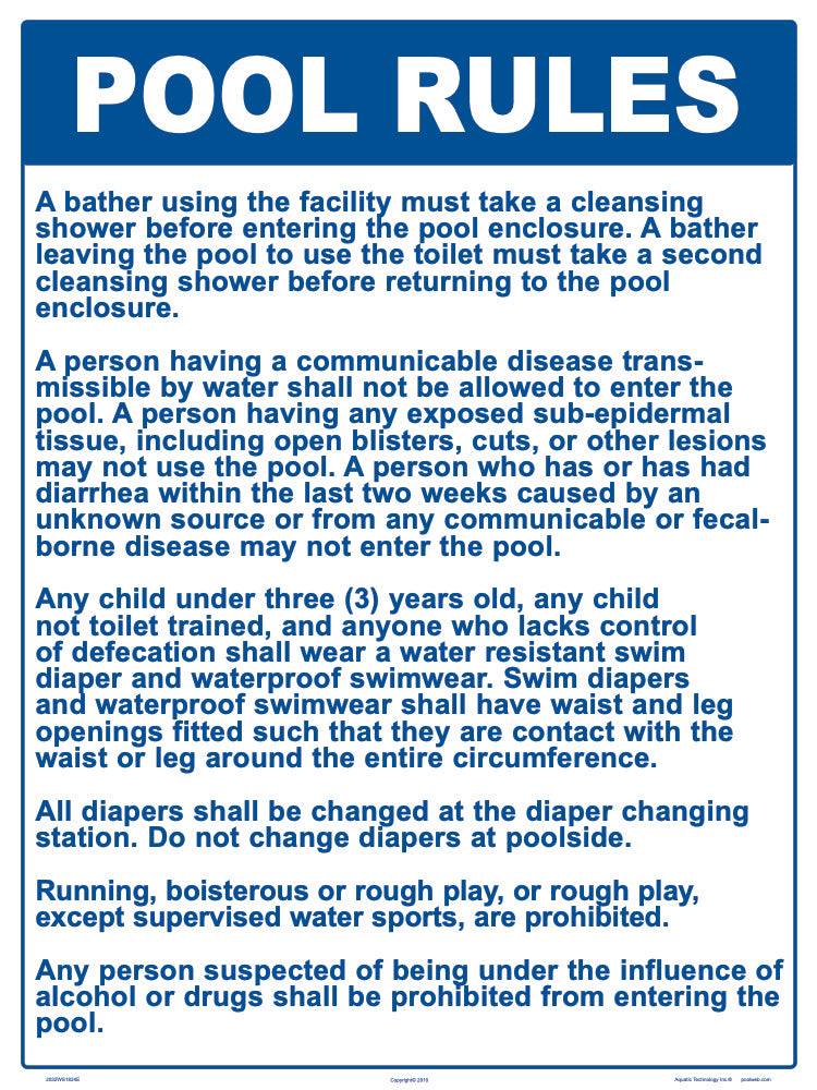 Utah Pool Rules Sign - 18 x 24 Inches on Styrene Plastic
