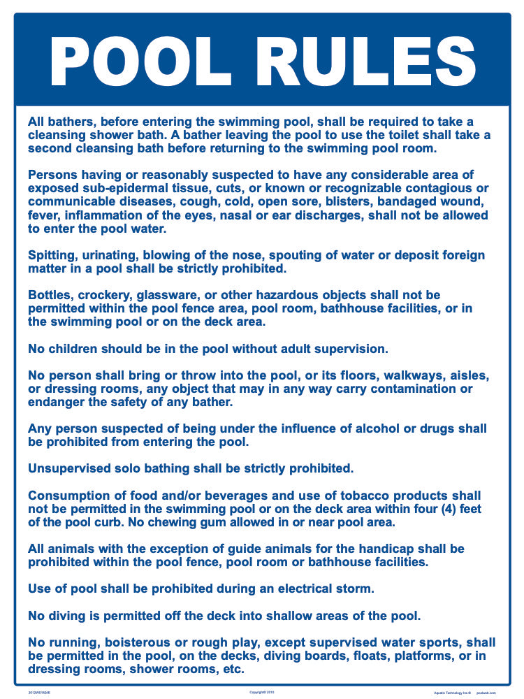 Missouri and South Dakota Pool Rules Sign - 18 x 24 Inches on Styrene Plastic
