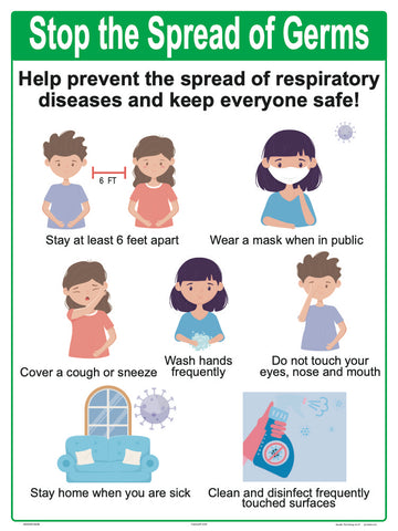 Stop the Spread of Germs (COVID-19) Sign - 18 x 24 Inches on Heavy-Duty Aluminum