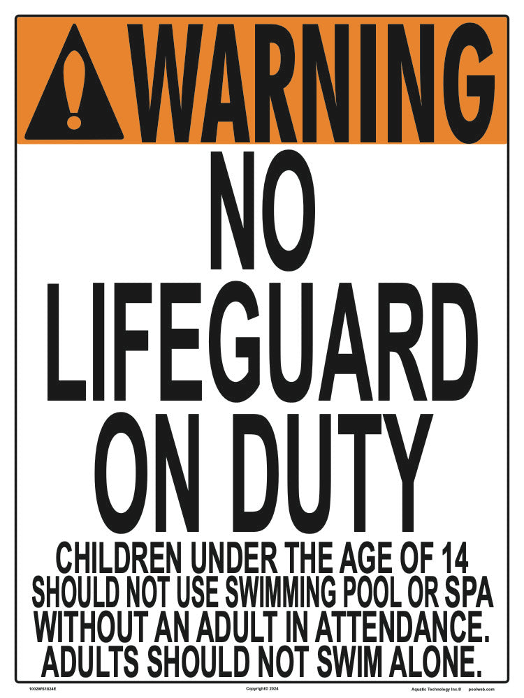 Virginia/West Virginia No Lifeguard Warning Sign (14 Years and Under) - 18 x 24 Inches on Styrene Plastic