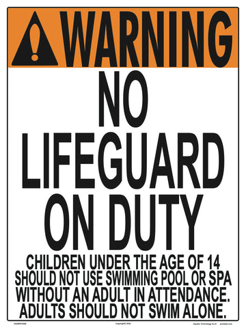 Virginia/West Virginia No Lifeguard Warning Sign (14 Years and Under) - 18 x 24 Inches on Styrene Plastic