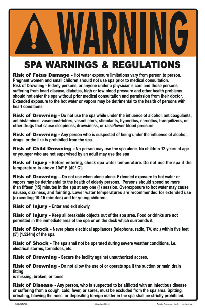 Nevada Spa Warnings and Regulations Sign - 12 x 18 Inches on Heavy-Duty Aluminum
