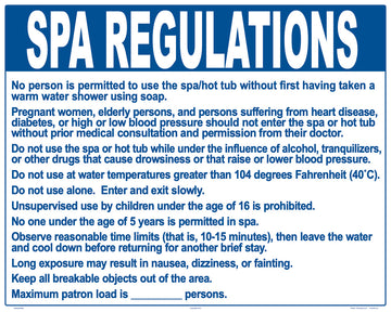 Nebraska Spa Regulations Sign - 30 x 24 Inches on Styrene Plastic (Customize or Leave Blank)