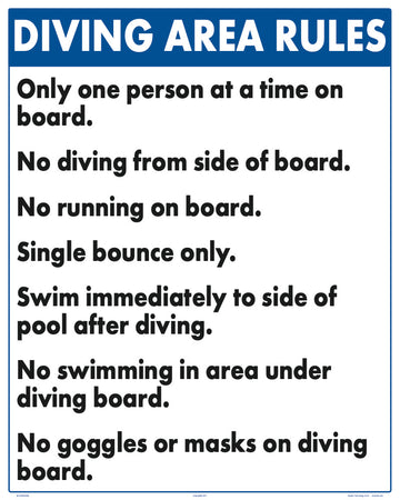 Diving Area Rules with No Running Sign - 24 x 30 Inches on Heavy-Duty Aluminum