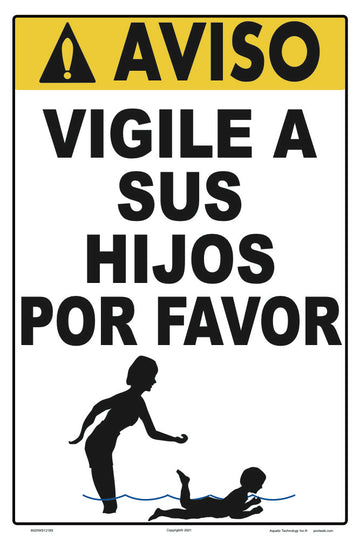 Please Watch Your Children Caution Sign in Spanish - 12 x 18 Inches on Heavy-Duty Aluminum