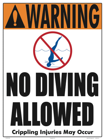 No Diving Allowed Warning Sign (4 Inch Lettering) - 18 x 24 Inches on Heavy-Duty Aluminum
