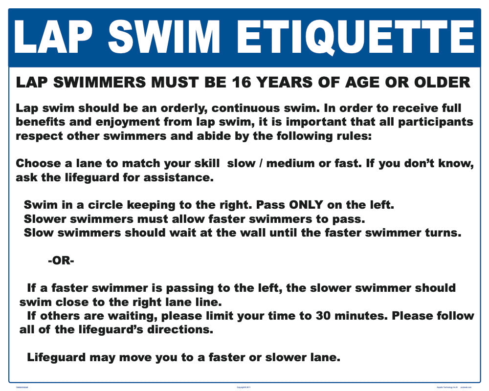 Lap Swim Etiquette Sign - 30 x 24 Inches on Heavy-Duty Aluminum
