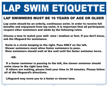 Lap Swim Etiquette Sign - 30 x 24 Inches on Heavy-Duty Aluminum