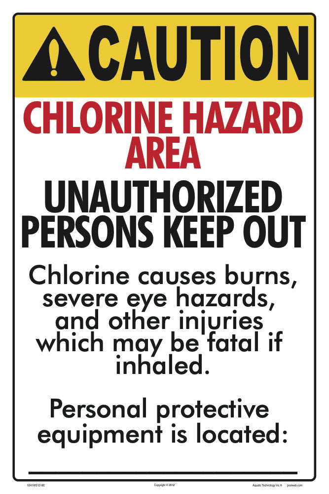 Chlorine Hazard Area Caution Sign - 12 x 18 Inches on Styrene Plastic (Customize or Leave Blank)