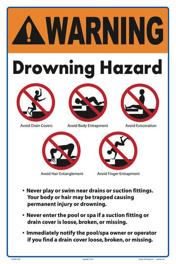 Drowning Hazard Warning Sign - 12 x 18 Inches on Heavy-Duty Aluminum